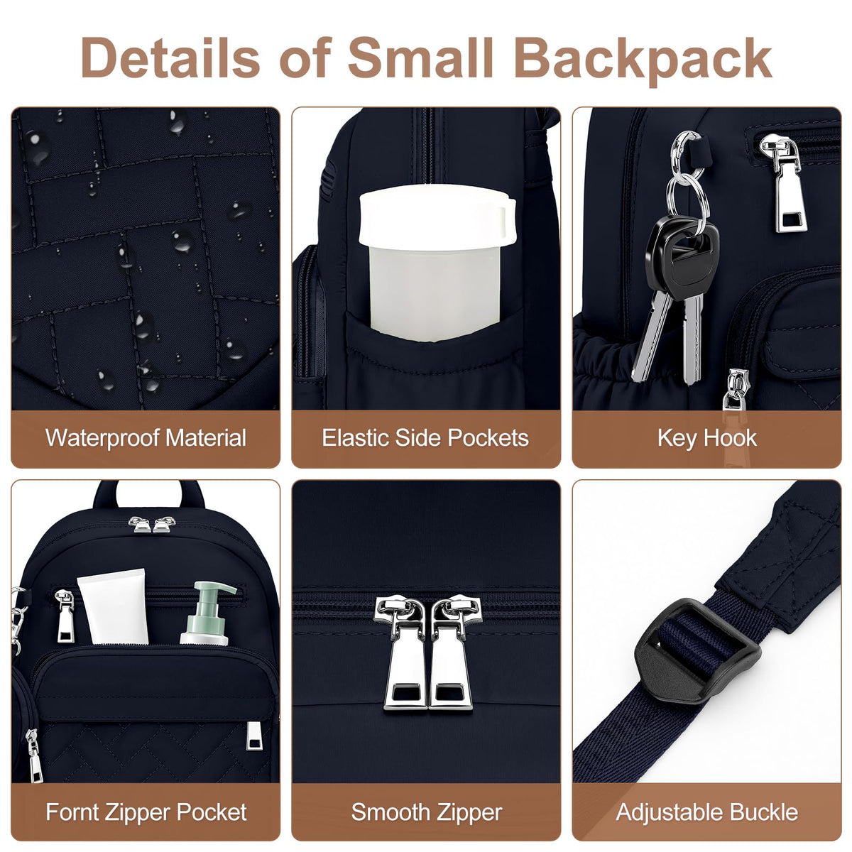 SYTRAH Mini Backpack for Women Small Backpack Purse, Anti Theft Backpack Waterproof Lightweight Puffer Back packs for Travel, Work with Coin Purse Dark Blue