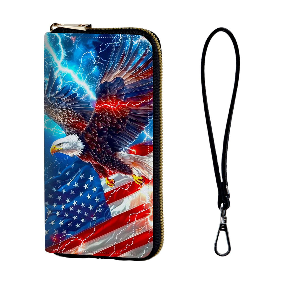 ETLKJVBL Wrist Wallets for Women, Lightweight RFID Blocking Multi-Functional Secure Wrist Purse for Travel, Daily Use, American Flag Eagle