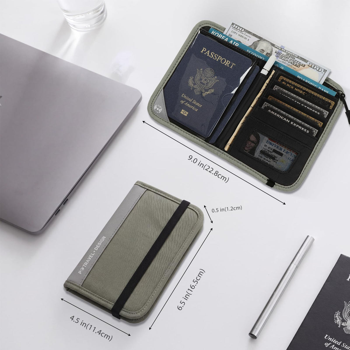P.travel Passport Holder for Travel - RFID Blocking Nylon Passport Wallet with Adjustable Shoulder Strap，LightWeight Document Organizer Pouch for Men & Women, Travel Must Haves