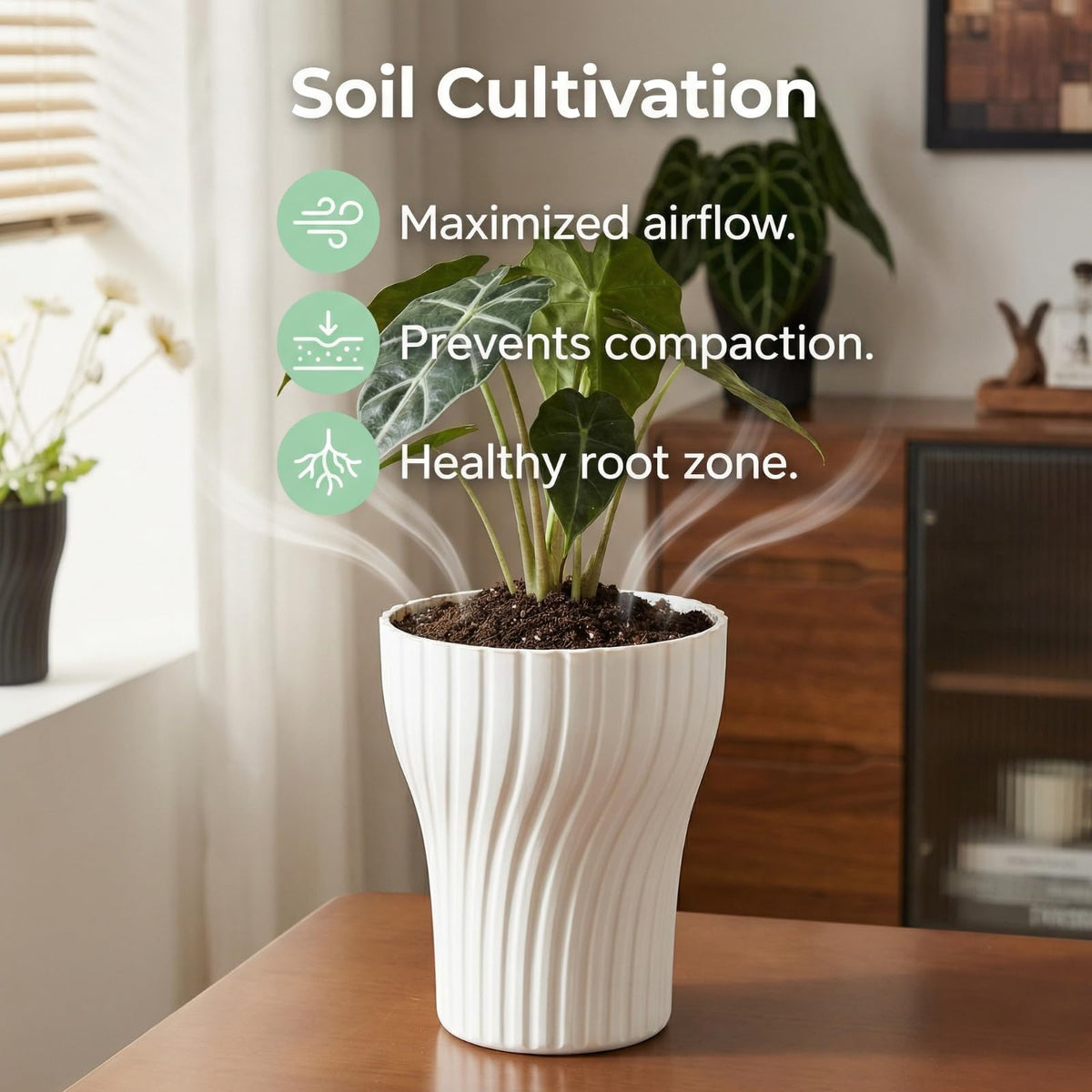 zvsgwj Self-Watering Plant Pots with Wick, Rotating Pattern Planters with Drainage & Inner Pot for Desk Living Room Bedroom Home Decor, 6.3 Inch 2-Pack in White & Clear