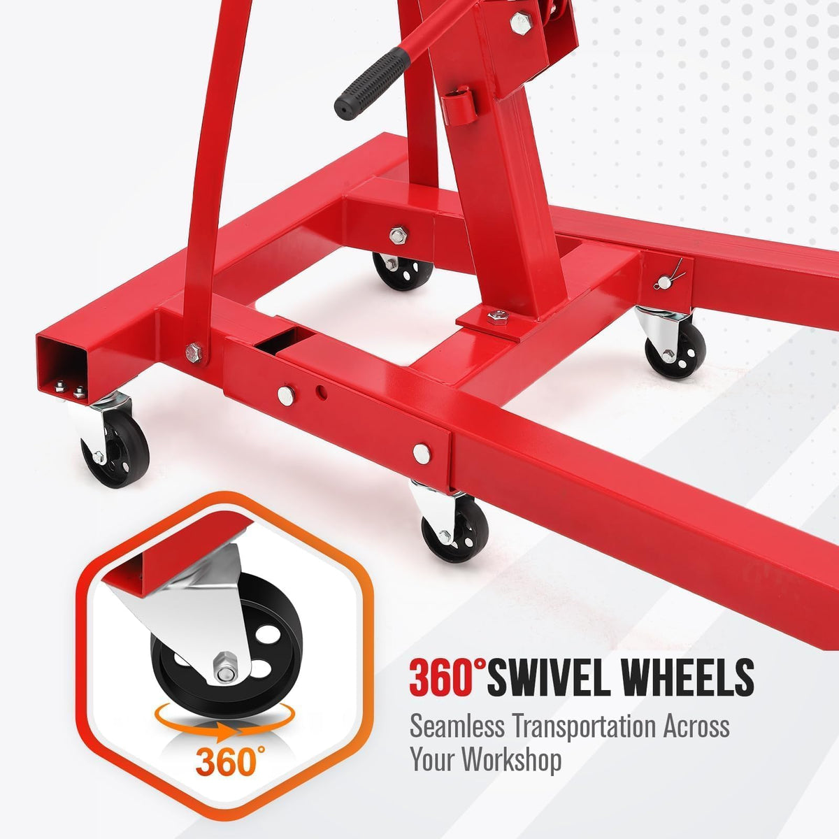 Foldable Engine Hoist, 2 Ton (4000 LB) Hydraulic Cherry Picker, Steel Mobile Load Lifter with 6 Wheels and Telescopic Boom, for Shop Crane, Garage, Workshop, Auto Repair, Heavy-Duty, Red