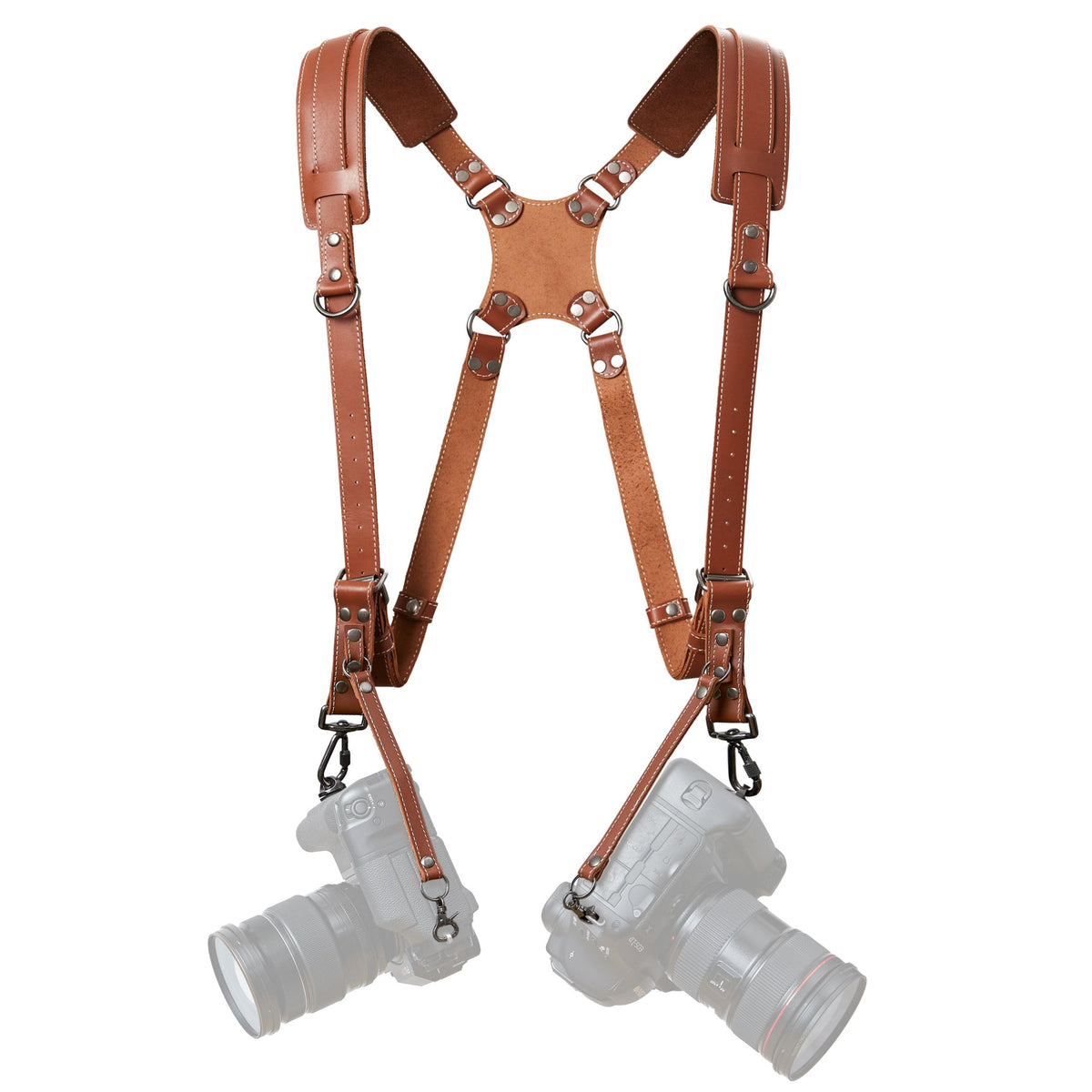 Padwa Lifestyle Tan Dual Camera Harness Strap for Two-Cameras - Dual Shoulder Full Grain Leather Harness,Multi Double Camera Gear for DSLR/SLR Strap,Double Camera Harness for Photographers