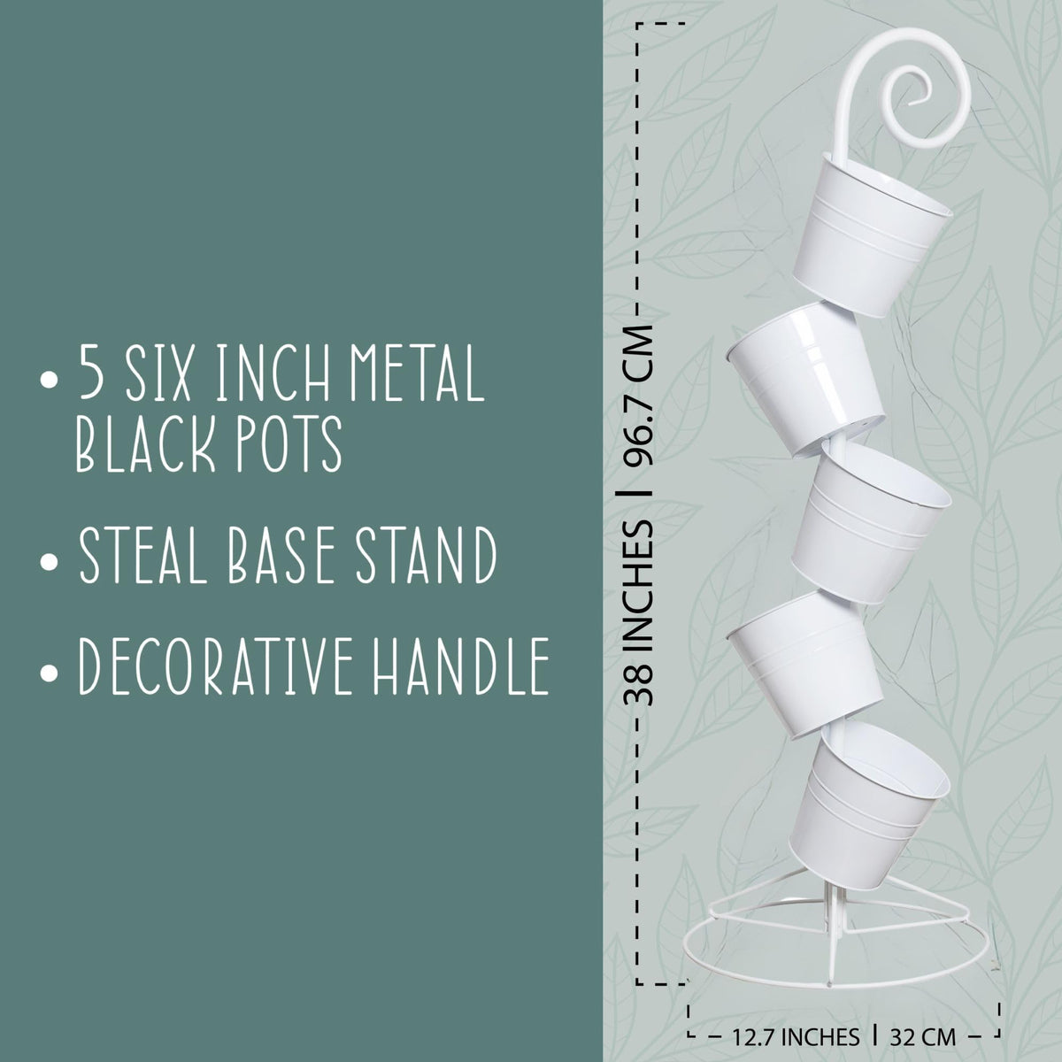 Esterno Hanging Flower Pot Tiered Stand (White), Metal Outdoor Stacking Planter