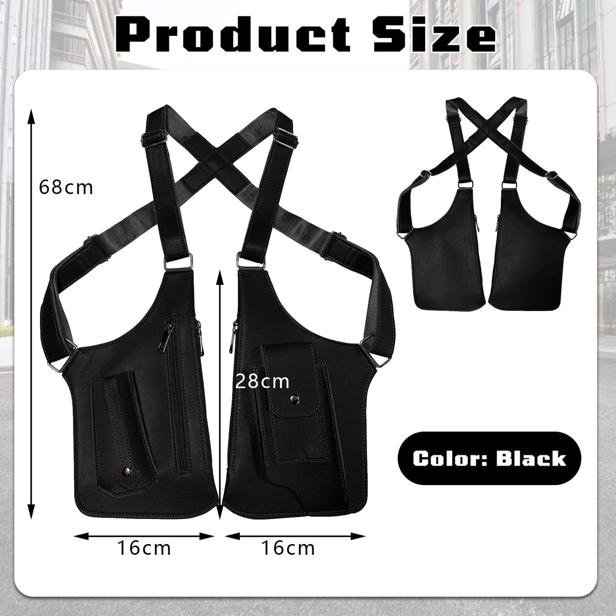 Underarm Shoulder Bag for Men, Leather Double Shoulder Armpit Bag with Adjustable Design & Multi-Pocket, Premium Wallet Holster for Outdoors, Travel (Black)