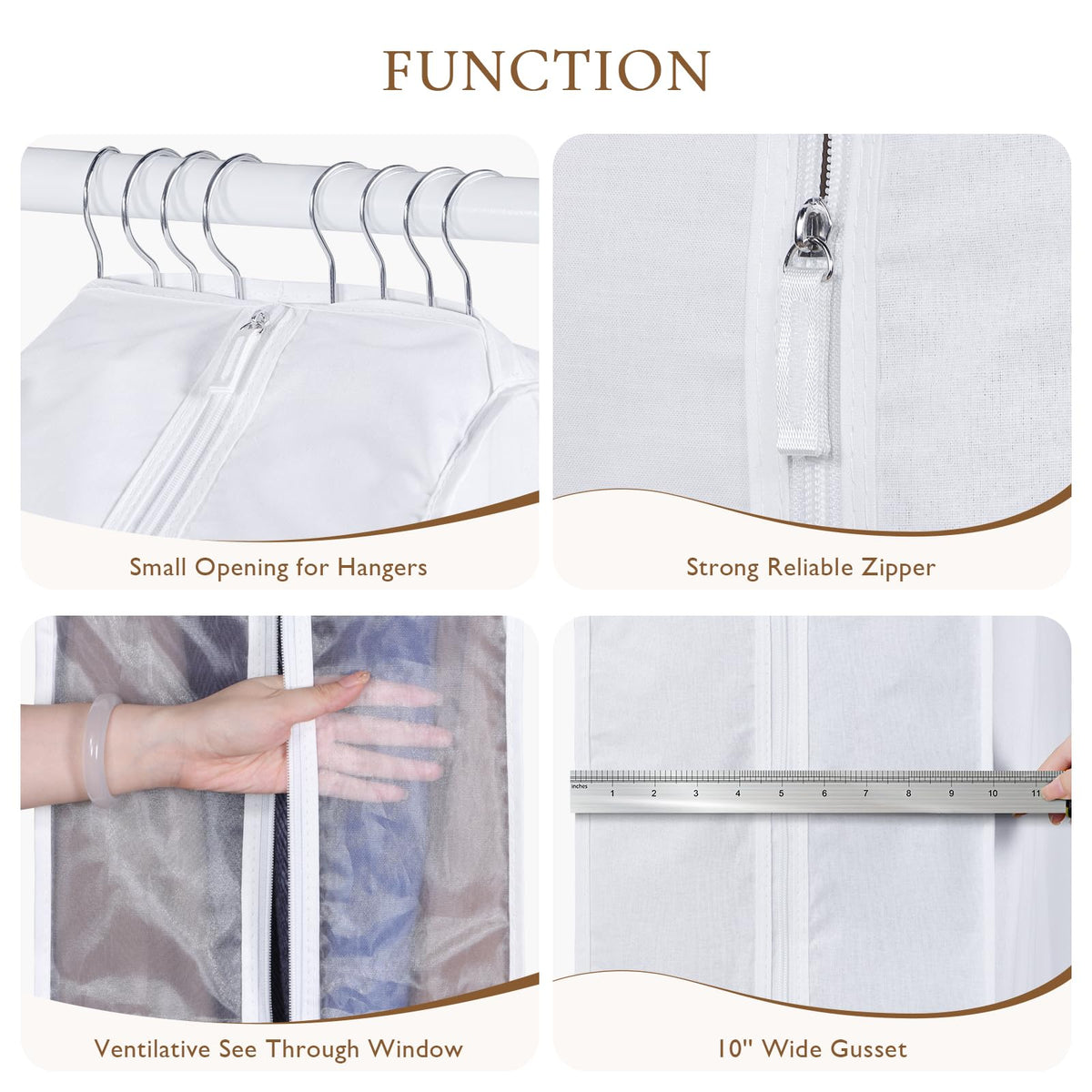 Univivi Premium Cotton Garment Bags for Hanging Clothes and Storage, 40 Inch Washable Suit Cover Bag with Extra Large 10" Gusset & Clear Window - Perfect for Suits, Coats, Jackets - 2 Pack