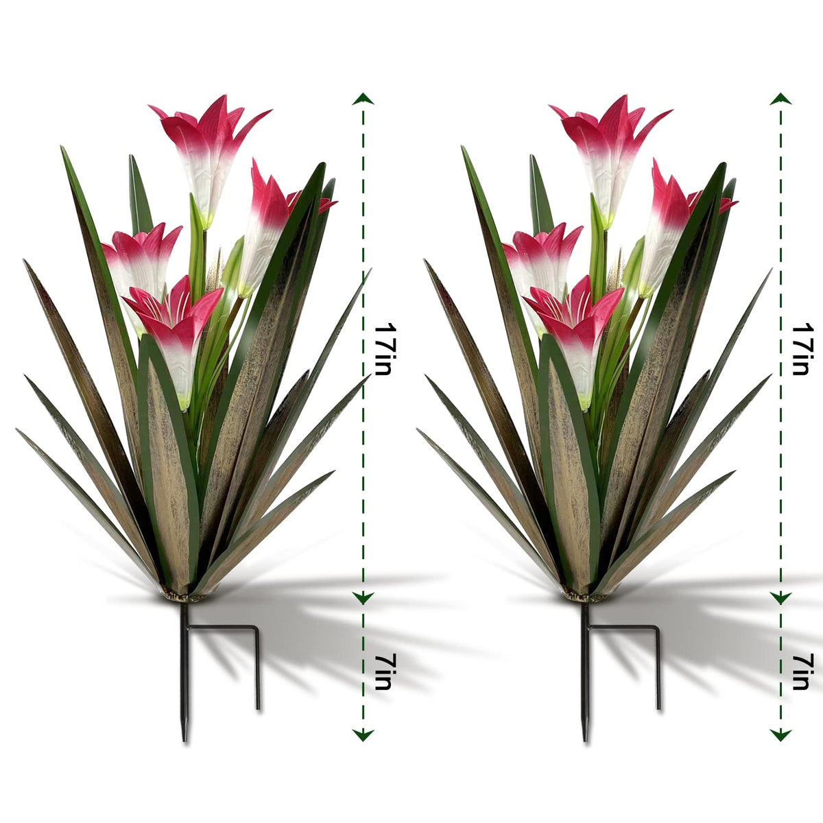 Homight Metal Agave Plant Outdoor Decoration Lily Mexican Yard Art Garden Gift Home Decor Hand Painted Metal Agave Garden Yard Statue, Outdoor Lawn Ornaments (2 Big Red Lilies)
