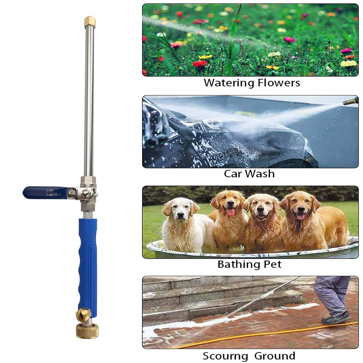 High Pressure Power Washer Attachment Wand, Hydro Jet Water Hose Nozzle,Watering Sprayer Cleaning Tool, Wand Lance for Gutter Patio Car Pet Window Glass Blue