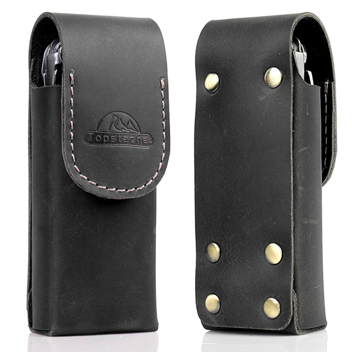 Topstache Leather Multitool Sheath for Belt - Multitool Holster for Belt - Leather Multitool Pouch - Leather Multitool Case for Belt - EDC Belt Organizer - Belt Loop Leather Multitool Holder, Black