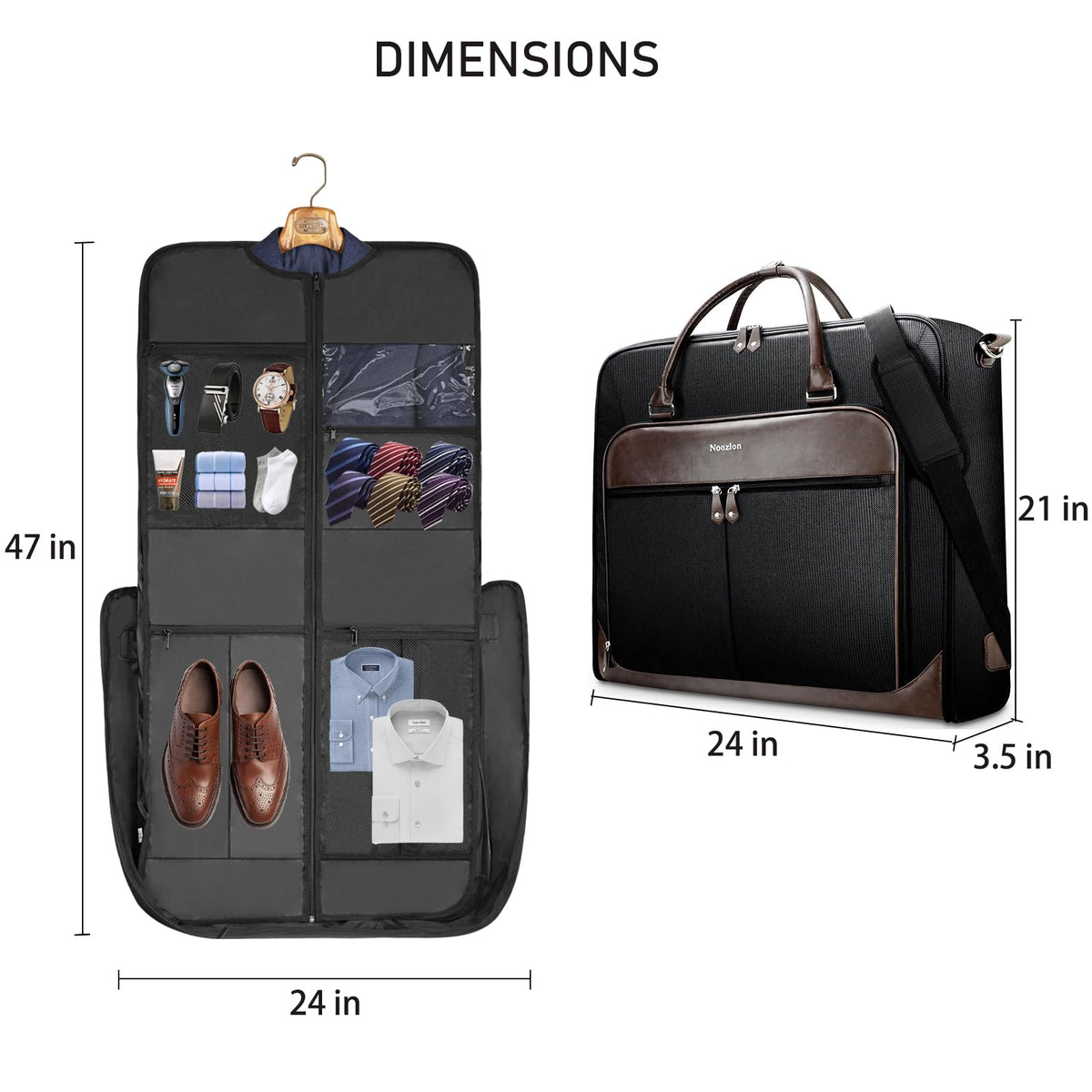 Noozion Garment Bag for Travel, Large Carry On Suit Bag for Business Up to 4 Suits, Wrinkle Free Garment Bag for Hanging Clothes with Shoulder Strap, Laptop Compartment, and Wet-Dry Pocket