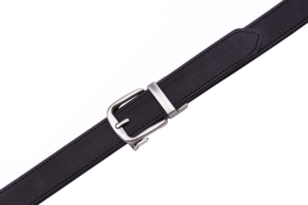 Fabio Valenti Men's Synthetic Leather Ratchet Dress Belt with Automatic Buckle, Adjustiable Sizes, Handmade, All leather Strap(2073,Black,44/46)