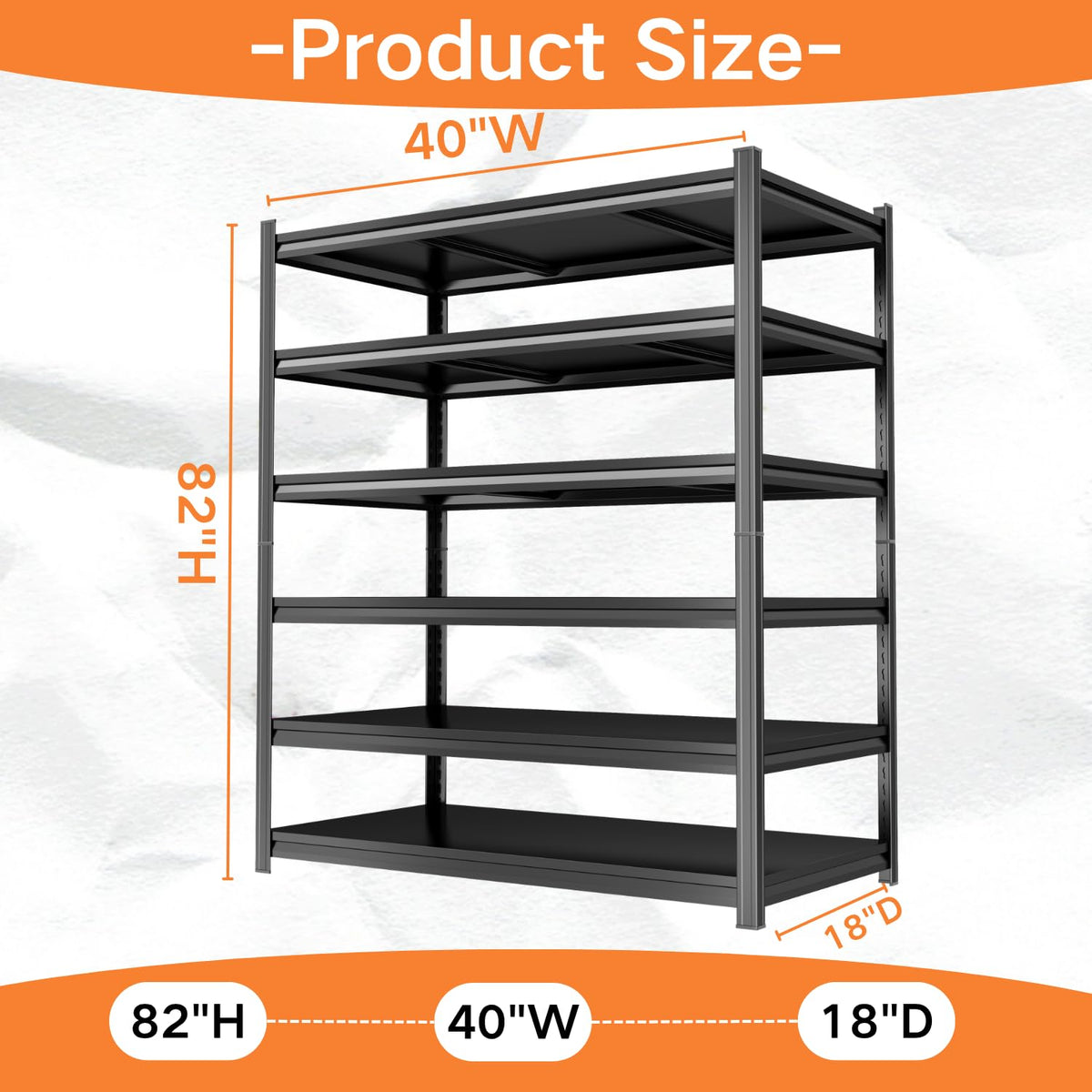 82''H Garage Shelving,3960LBS Heavy Duty Garage Shelving,40"W Industrial Shelving,Adjustable Storage Shelf Unit with Double Layer Posts for Garage,Basement,Warehouse,Commercial,Black 6 Tier