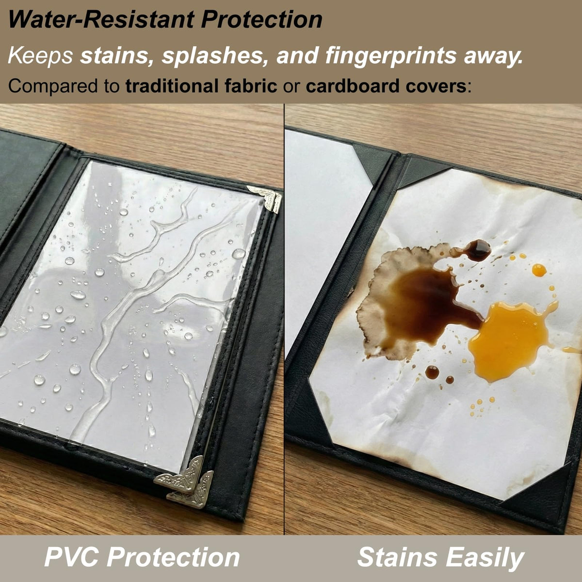 Restaurant Menu Covers 8.5 x 11, 2 Pack Menu Holder – Faux Leather Menu Book with Clear PVC Sleeves, 4 Page 8 View, Waterproof & Durable Menu Book for Restaurant, Bar, Café, Hotel