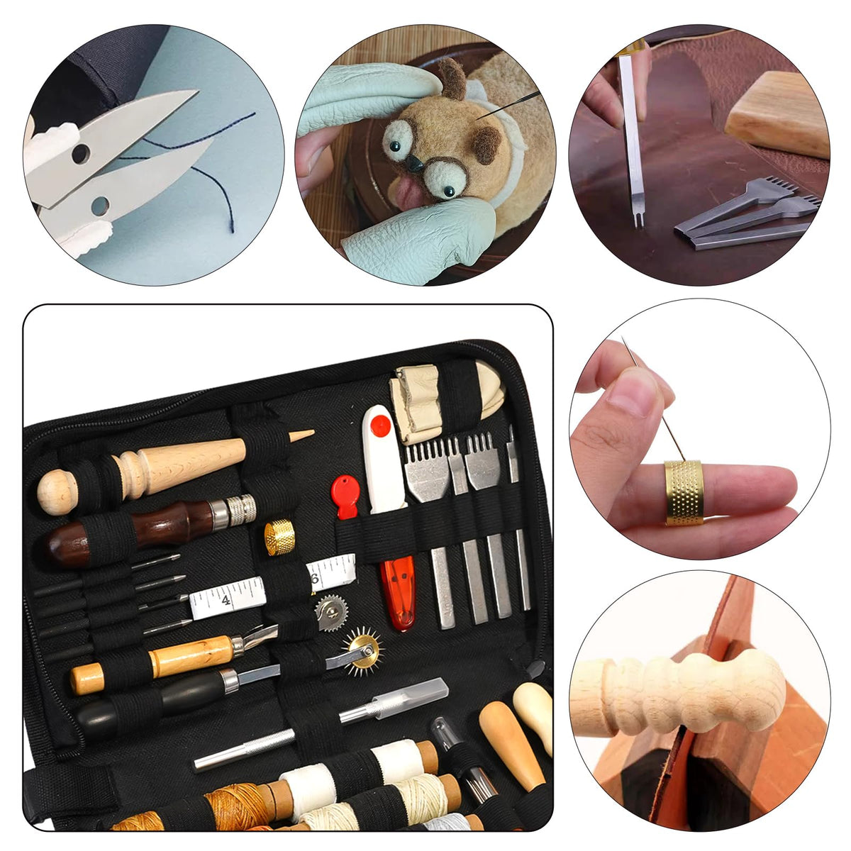 FNV Leather Sewing kit, Leather Stitch with Waxed Thread, Needles, Awls and Hand Stitching Tools. Suitable for Adults DIY Gifts, Home DIY Work.