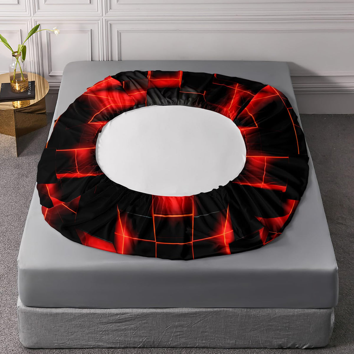 HOSIMA Honeycomb Twin Bedding Sets for Boys,Red Black Geometric Pattern Fitted Sheet for Kids Teens Girls Room Decor,Lightweight Red Neon Lights Bedding Twin Size,1 Fitted Sheet+2 Pillowcases.