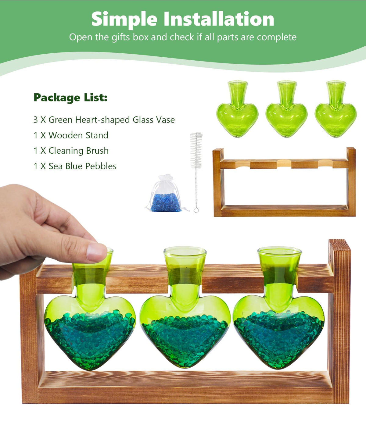 Nacome Plant Terrarium Propagation Stations: Mothers Day Gifts for Mom Plant Lovers Women Wife Daughter - 3 Bulb Glass Vase with Wooden Stand Tabletop for Hydroponics Home Garden Decor(Green)
