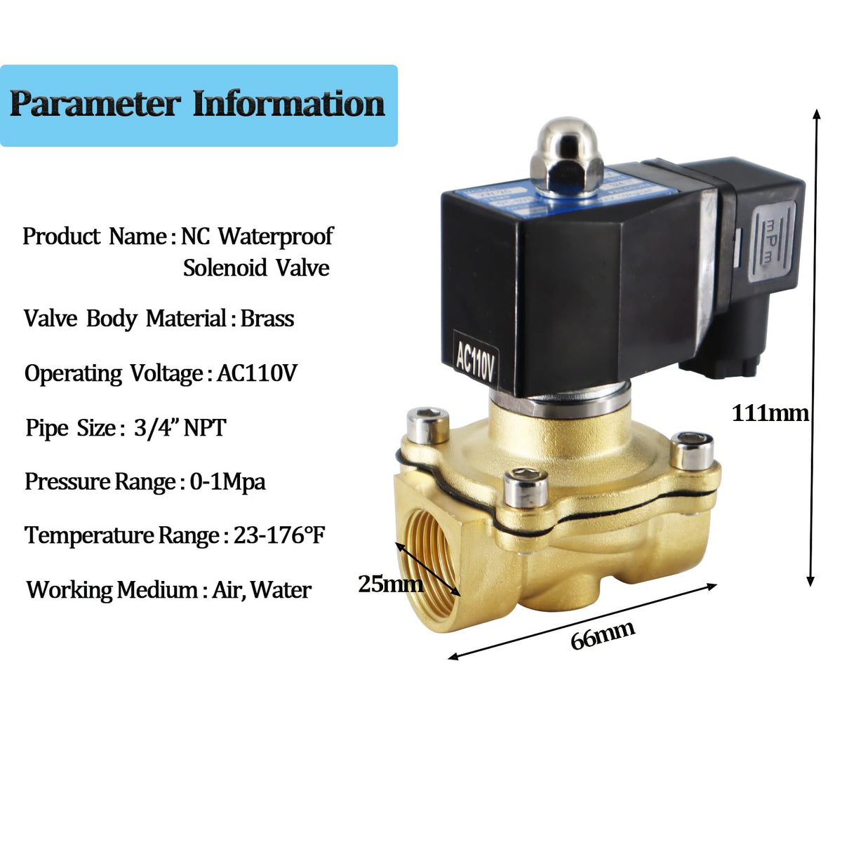 Adahill AC110V Brass Solenoid Float Valve - Automatic Water Level Control Switch for Water Tanks, Pools, Livestock Troughs and Irrigation Systems - 2A Current Rating, Normally Closed Design
