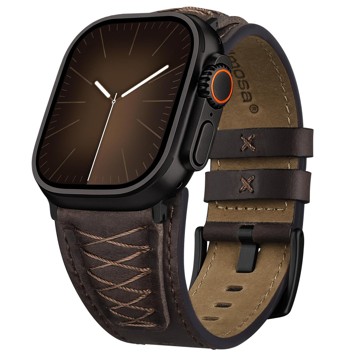 Fullmosa Leather Band Compatible with Apple Watch Ultra 3/2/1 Band 49mm 46mm 45mm 44mm 42mm Men, Top Grain Leather Replacement Strap for iWatch series 11 10 9 8 7 6 5 4 3 2 1, SE 3 2 1,Coffee Brown+Black