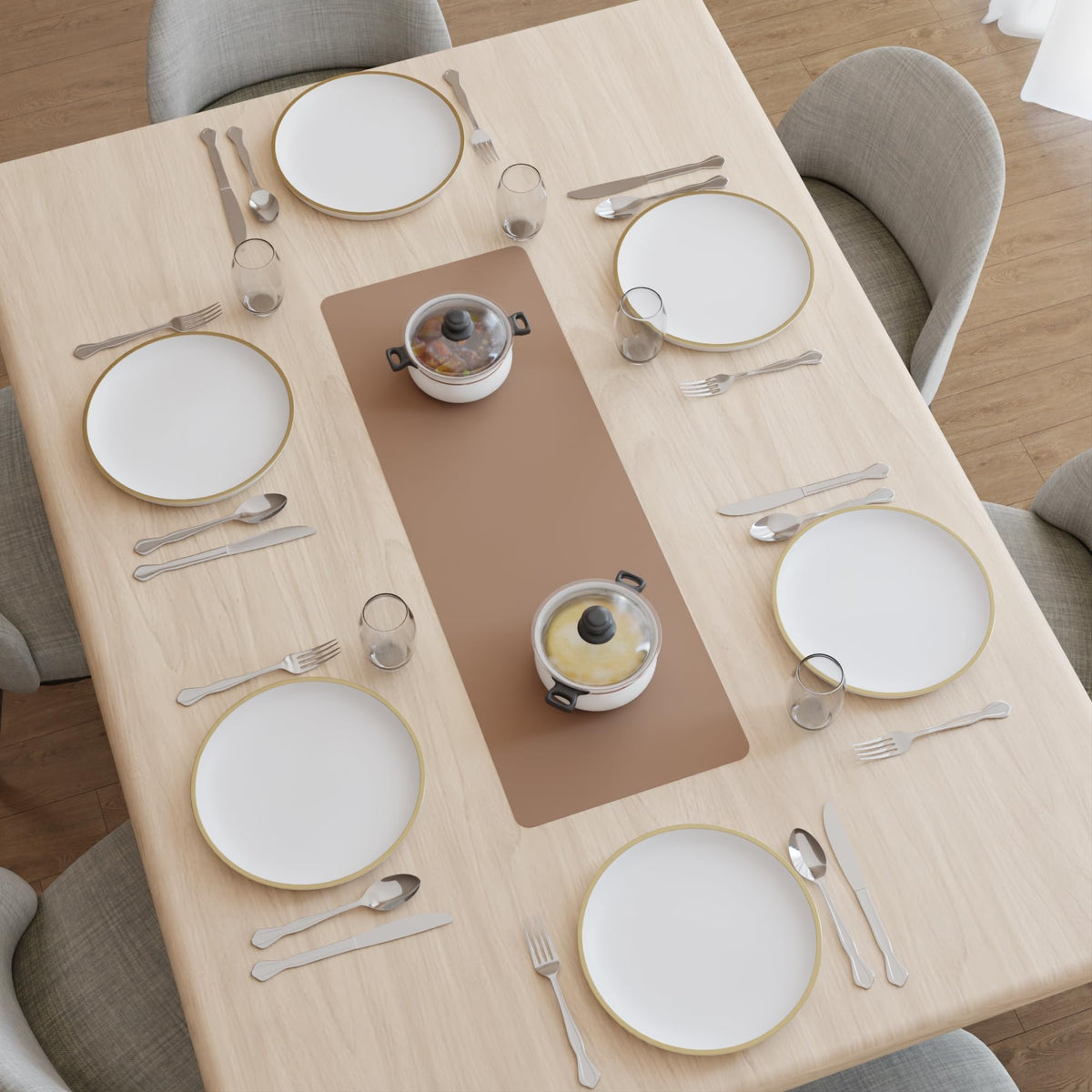 Encasa XO Dual Sided Leather Taupe Table Runner with Suede Top | Heat & Water Resistant, Non-Slip, Wipeable & Durable Dining & Kitchen Table Decor | 12"x33"