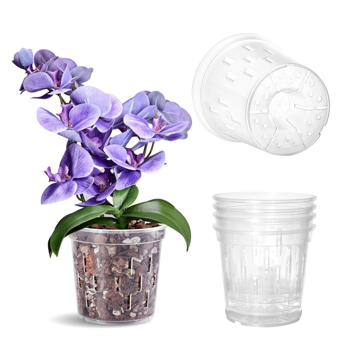 TRUEDAYS Garden Pots Set Orchid Pots with Drainage Holes for Indoor Outdoor Live Plants