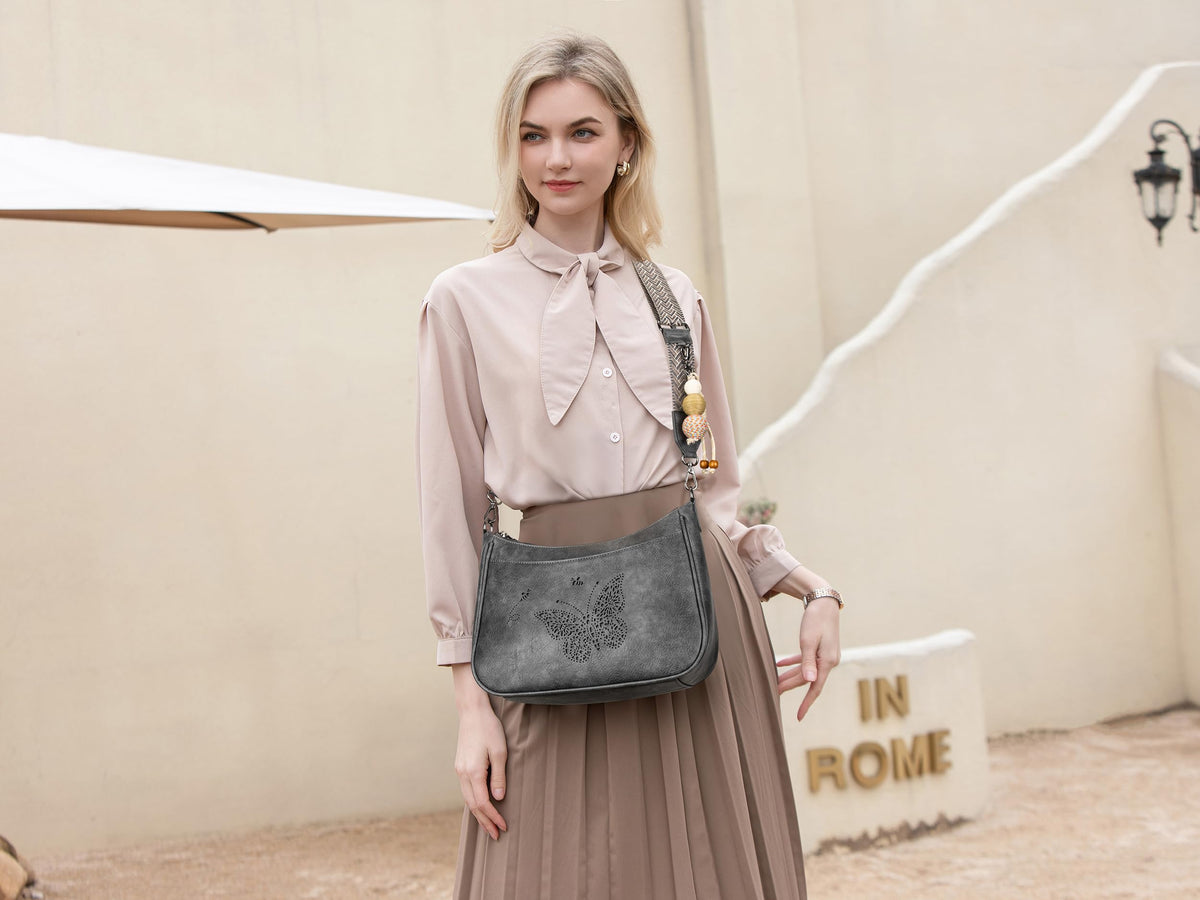 TAOSITUUE Leather Crossbody Purse for Women Shoulder Handbag medium size purses for women with Adjustable Strap Carved Pattern