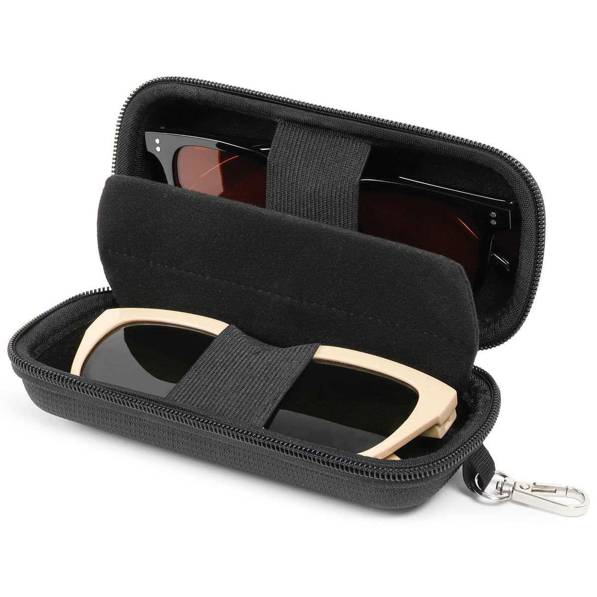 WOMACO Hard Glasses Case, Hard-Shell Double Eyeglasses Case for 2 Storage Scratchproof Dual Sunglasses Box for Women Men (Black, One Size)