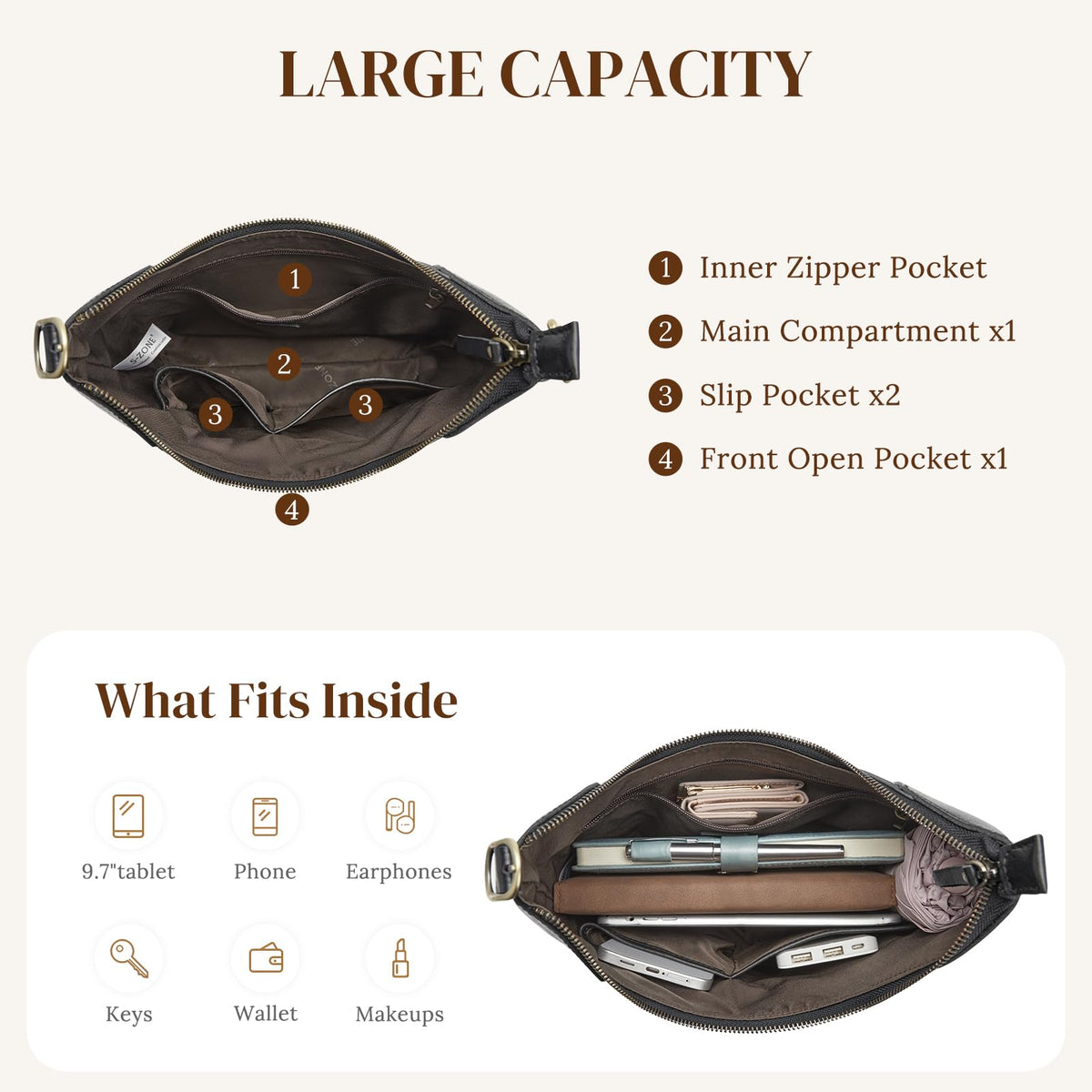 S-ZONE Leather Shoulder Bag for Women Hobo Bag Top Handle Handbag Satchel Purse Rose Pattern