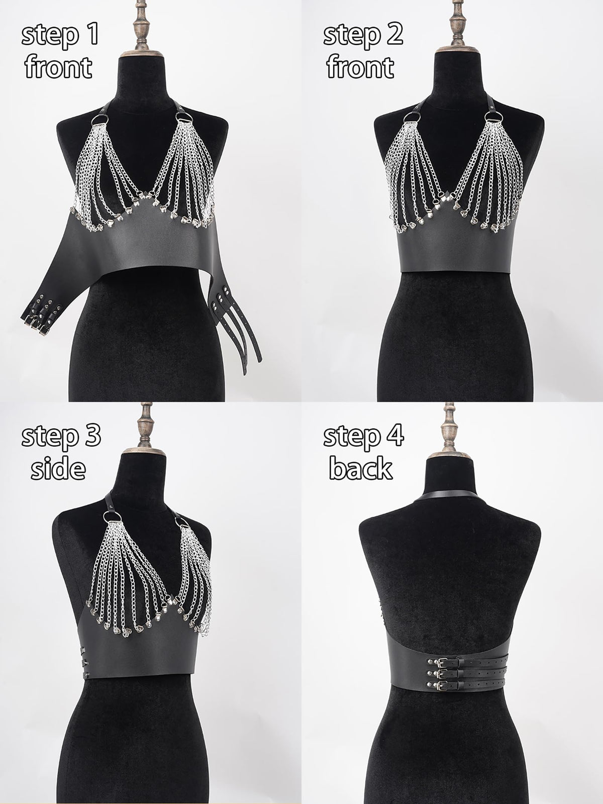 Women’s Punk Chain Harness Top, Adjustable Faux Leather Body Chain Crop with Alloy Hardware for Festival, Party, Rave & Stage Outfits (Fit Underbust 32.2-33.5in)