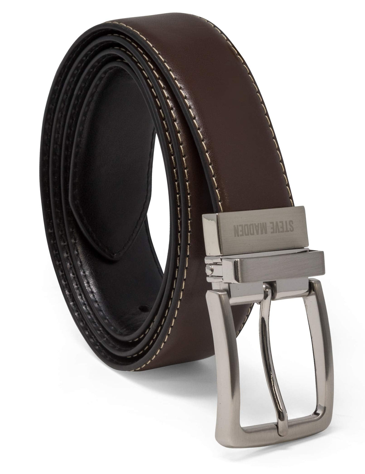 Steve Madden Reversible Men's Dress Casual Every Day Leather Belt, Brown/Black, 36