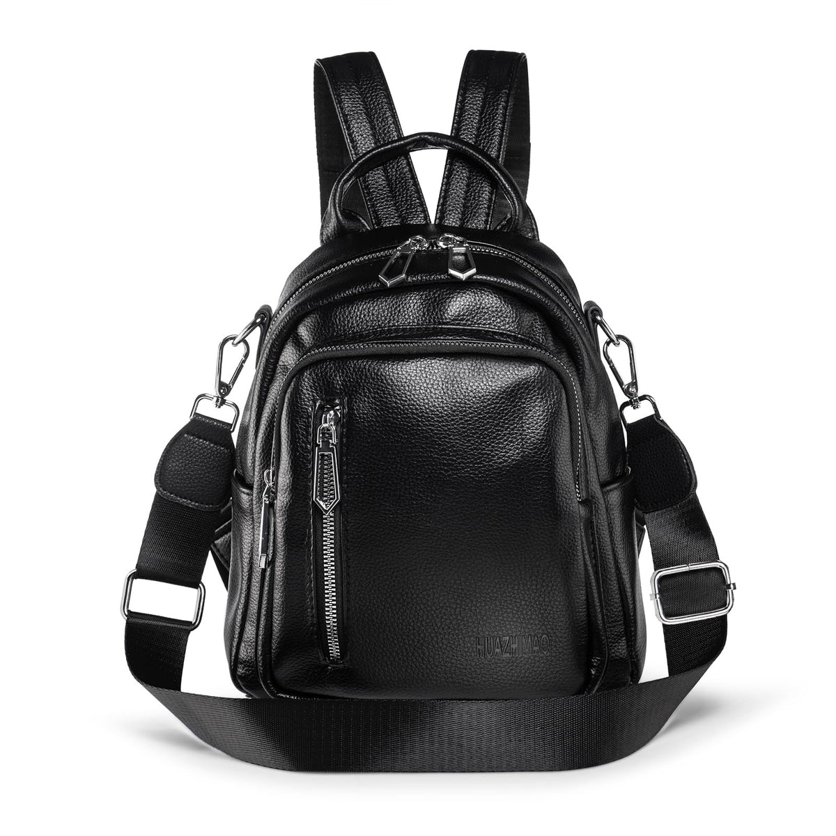 HUAZHIMAO Small Backpack Purse for Women Mini Backpacks PU Leather Women's Versatile 3 in 1 Fashion Handbag Travel Daypacks (Black)
