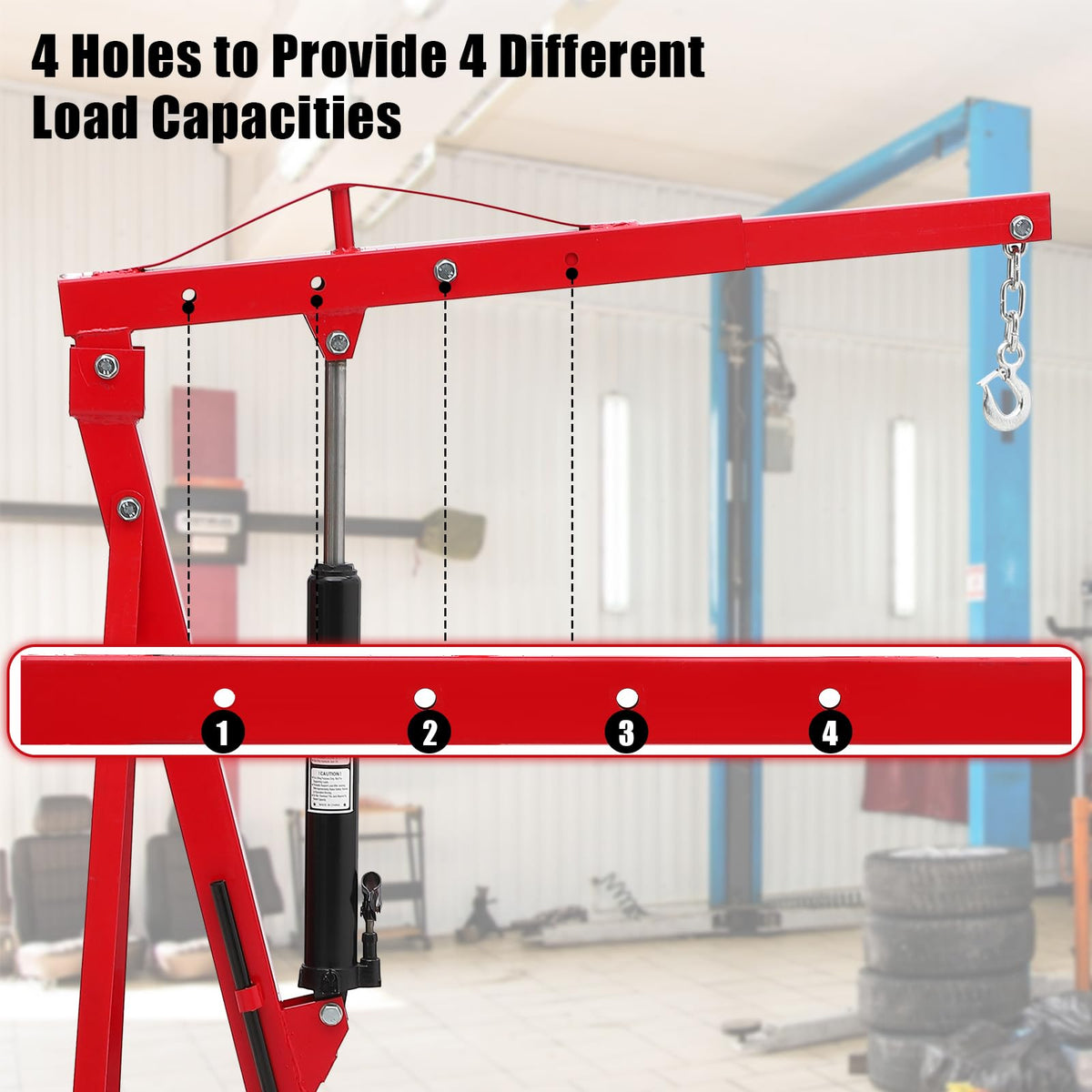 2-Ton Folding Hydraulic Engine Hoist Cherry Picker, 4400 lb Capacity, Heavy-Duty Shop Crane with Telescoping & Adjustable Boom (0.5-2T), 6 Swivel Caster Wheels, Load Leveler, Hitch & Storage Stand for
