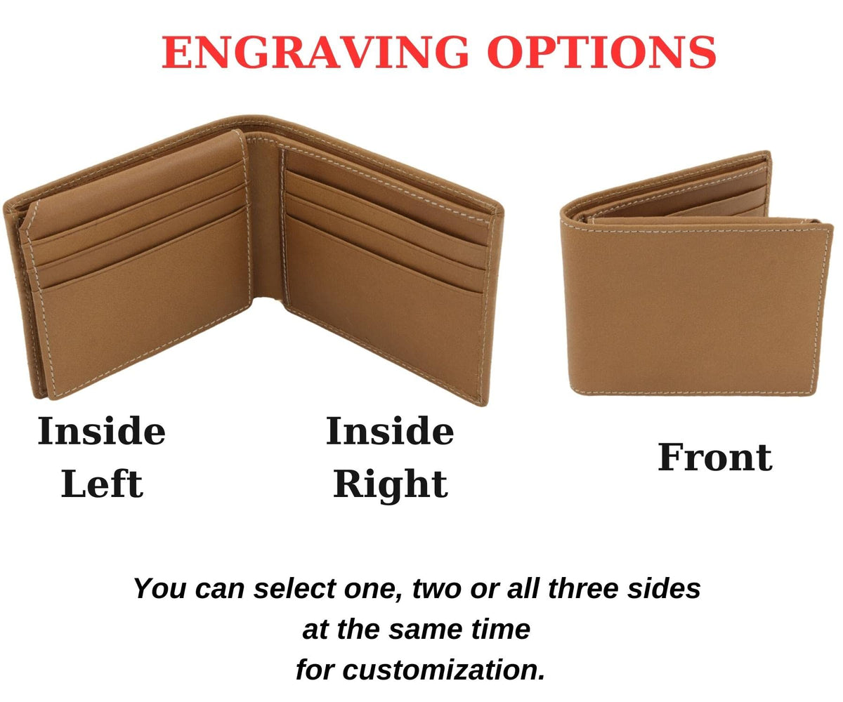 CraftZen Custom Genuine Leather Wallet for Men, RFID Blocking Personalized Bifold Wallet with ID Window, Engraved Real Leather Wallet for Men with Gift Box (Brown)