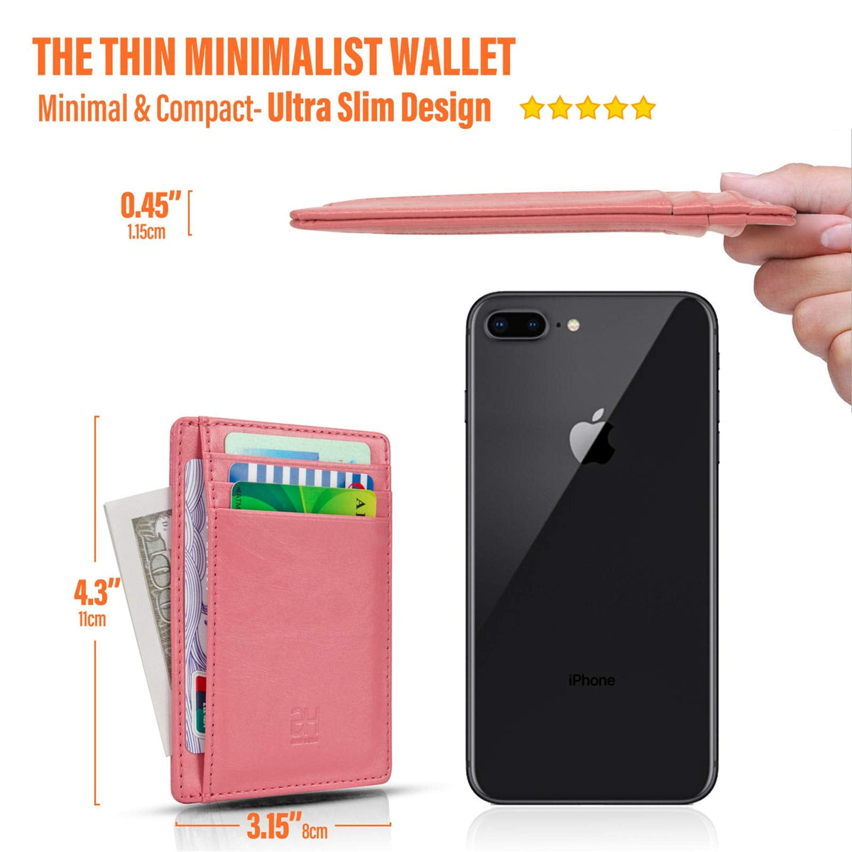 GH GOLD HORSE Slim RFID Blocking Card Holder Minimalist Leather Front Pocket Wallet for Women