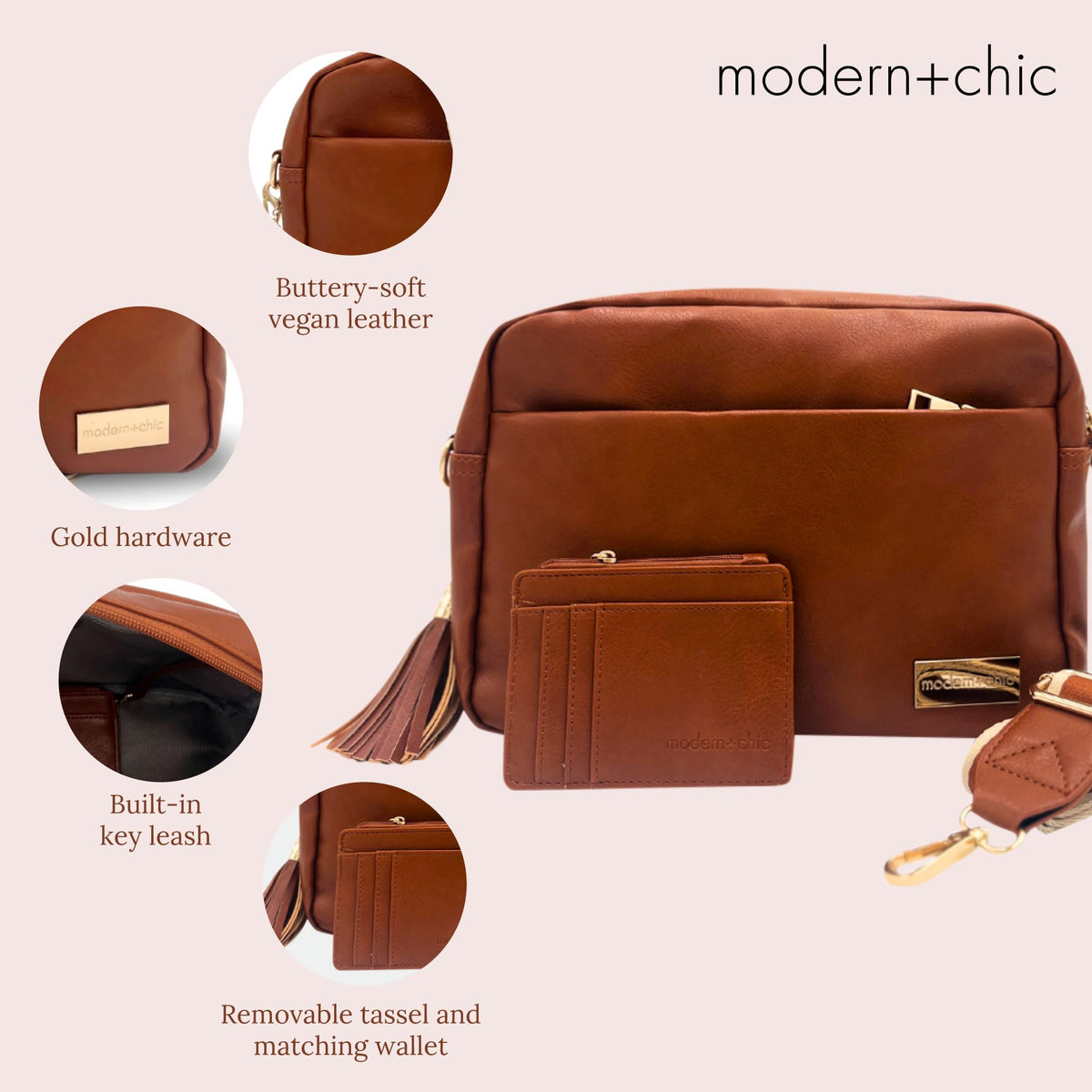 Modern+Chic Alice Crossbody Bags for Women, Small Vegan Leather Crossbody Purse, Adjustable Strap, Matching Free Wallet