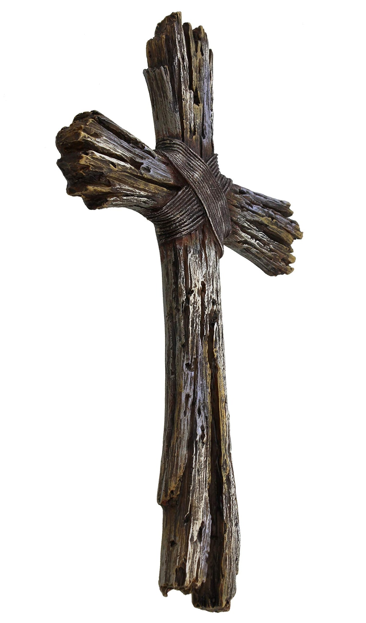 Rustic Decorative Driftwood Wall Cross - Faux Weathered Wood Rugged Jesus Art