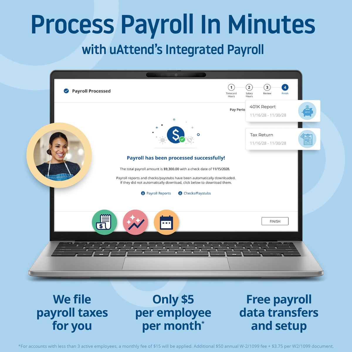 uAttend NX2500 Biometric Fingerprint, RFID, PIN Time Clock for Small Business – Cloud-Based Attendance System with Optional Payroll Integration – All-in-One System