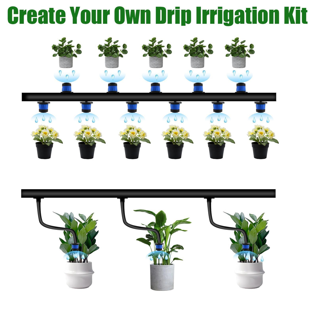 200P 1/4 Inch Adjustable Irrigation Drippers Sprinklers Kalolary Drip Irrigation Emitters for 4/7mm Tube, Adjustable 360 Degree Water Flow Sprayer Sprinklers Drip System Parts for Lawn Yard (Blue)