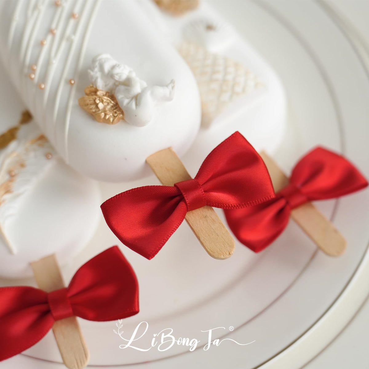 LiBongTa Red Bows 2" Premade Twist Tie Bows 50 PCS Small Red Satin Ribbon Bow for Gift Wrapping Cake Candy Treat Bags Party Favors Crafts Birthday Wedding Decorations