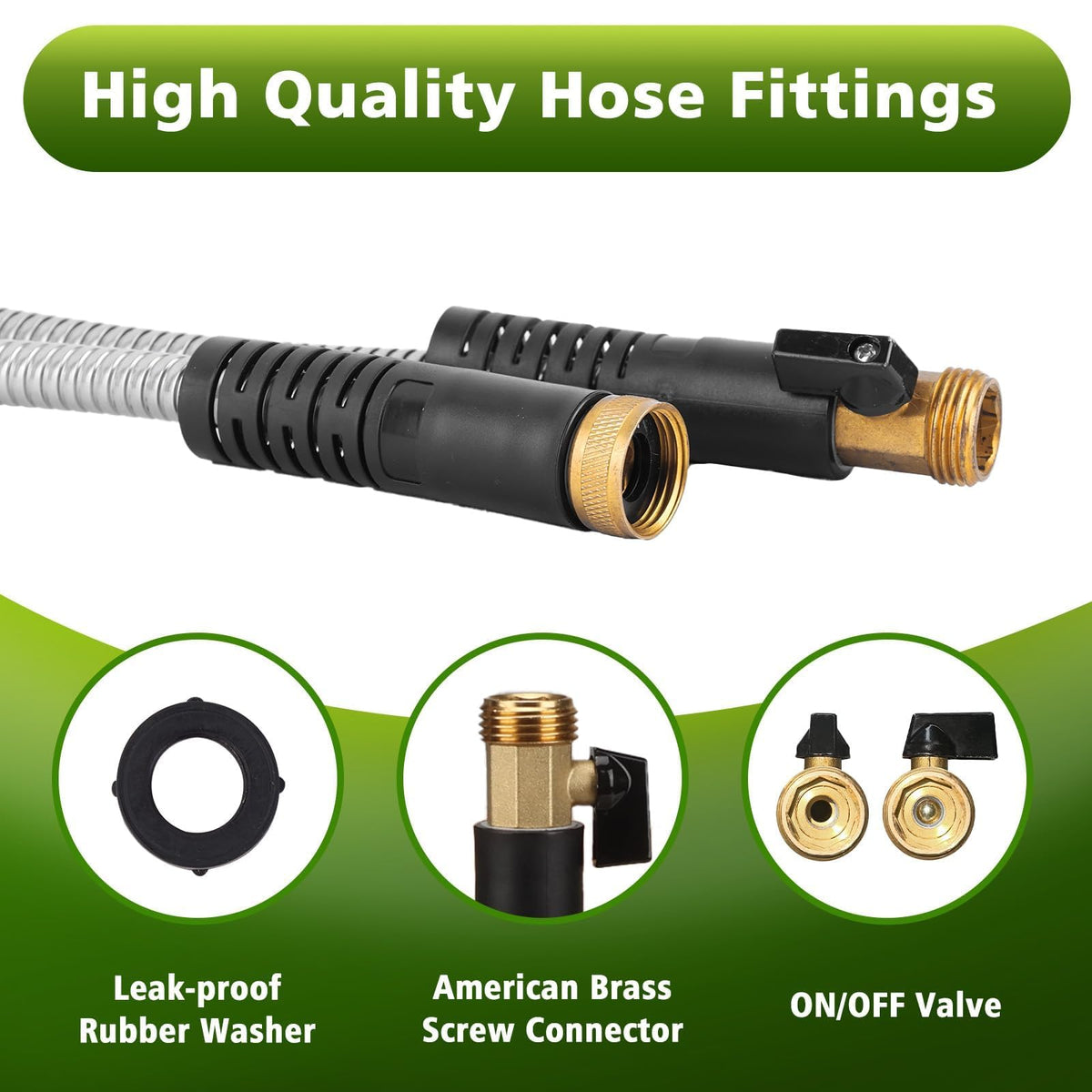 Svansea Metal Garden Hose 50ft Stainless Steel Hose Heavy Duty Flexible Water Hose with 10 Way Spray Nozzle Durable 3/4 Solid Brass Fittings-Outdoor Yard Lightweight No Kink Collapsible Water Pipe