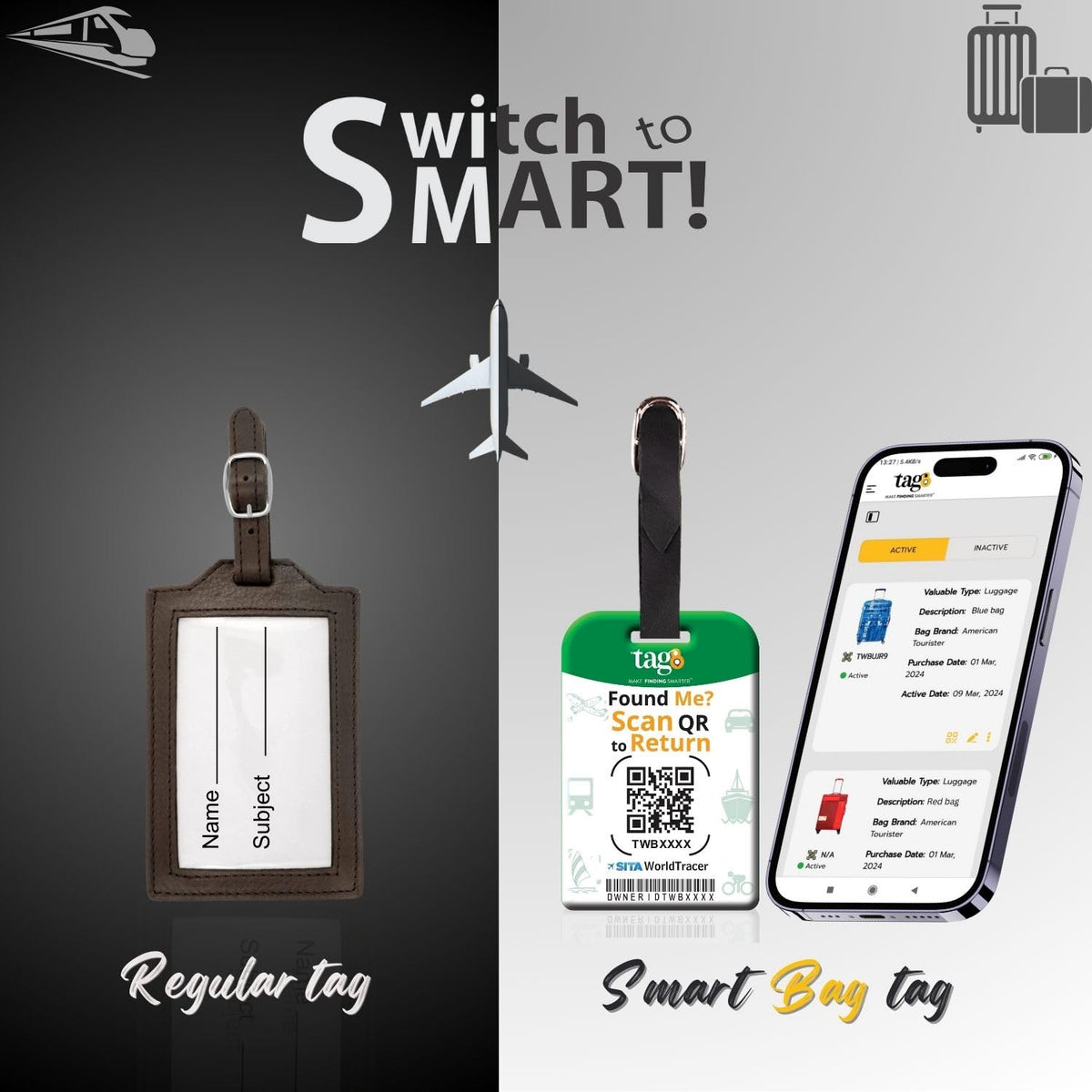 [Pack 2] tag8 Wales Flag Tag Smart Bag tag |Trendy Luggage tag ID Identification | Suitcase Tag | Fashionable Digital Name tag | Airline Compliant, SITA World Tracer Code Enabled | Gift idea