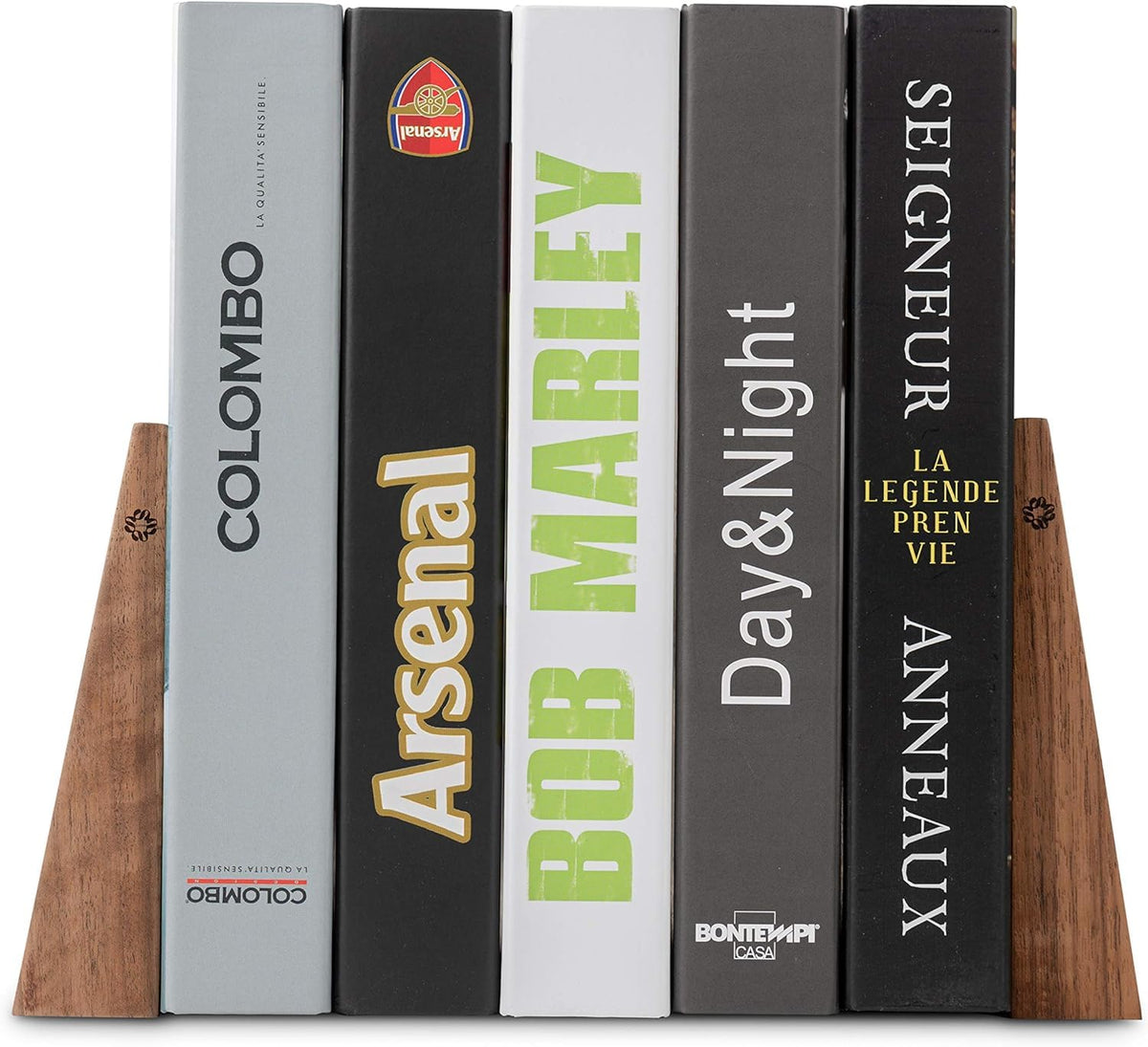 TILISMA Walnut Bookends for Shelves | Wooden Book Ends for Shelves | Sturdy Book Holders, Stoppers with Metal Base for Bookshelves | Slick Decorative Bookends Stands Firmly on Bookshelf (4 Pairs)
