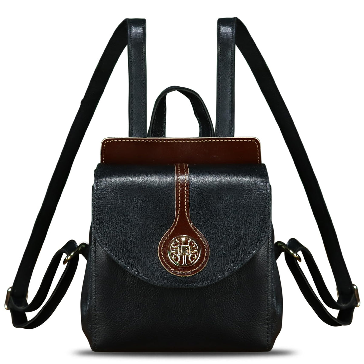 LRTO Genuine Leather Small Backpack Purse for Women Knapsack Casual Daypack College Back Bag (Black)