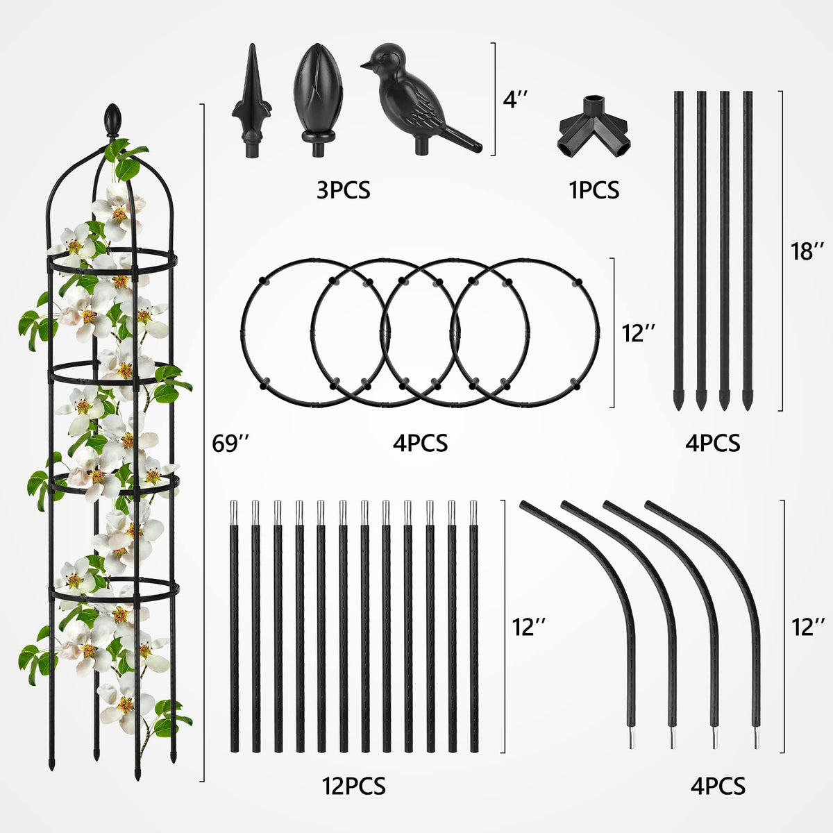 Garden Obelisk Trellis for Climbing Plants Outdoor 6 Ft Rose Bush Round Trellis with Grow Bag for Pots Rustproof Metal Pipe with Plastic Coated Plant Flower Trellises for Clematis Vine Jasmine Support