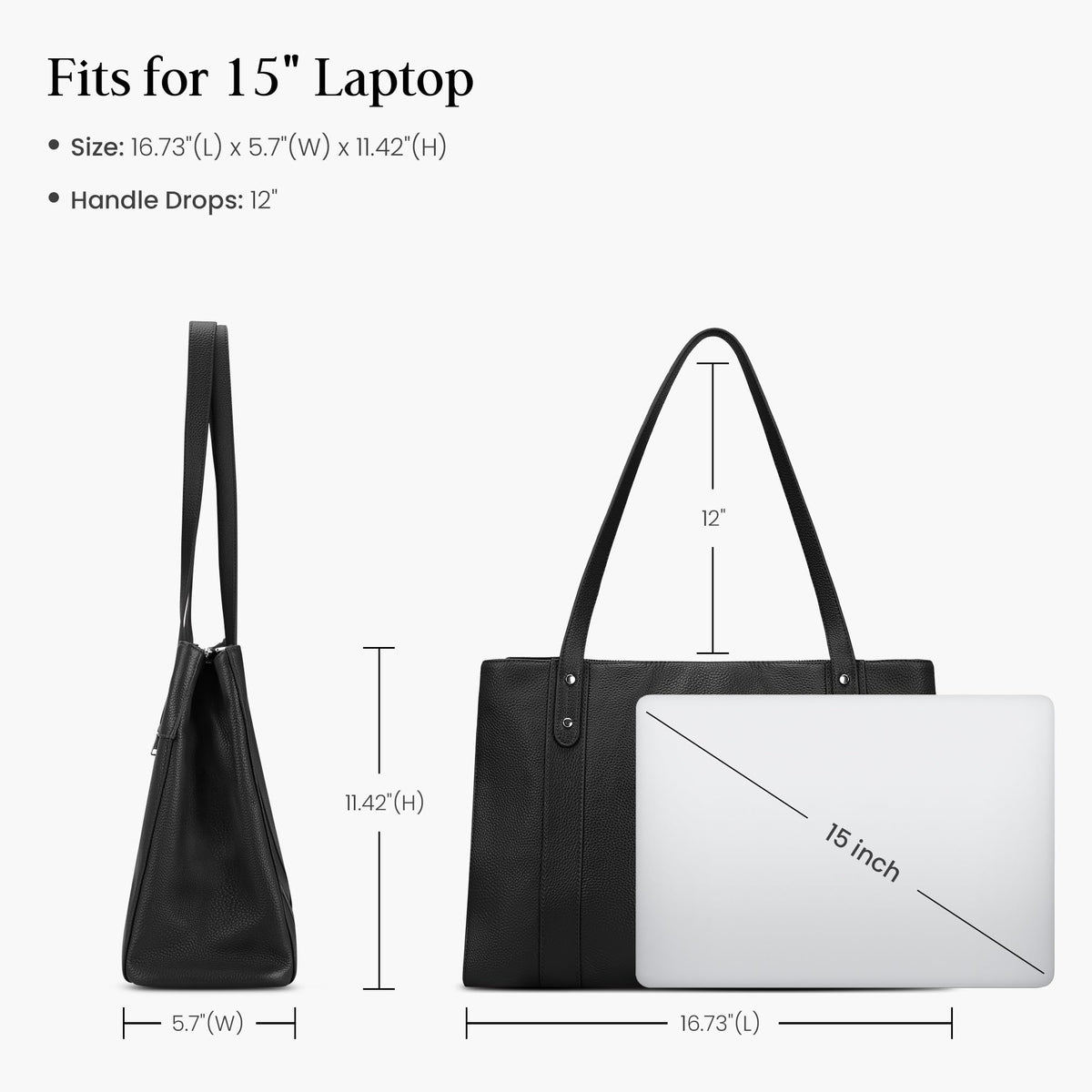 befen Black Genuine Leather Work Tote Bag for Women, Womens 15 Inch Compartment Work Totes Purse Shoulder Leather Purses Handbags