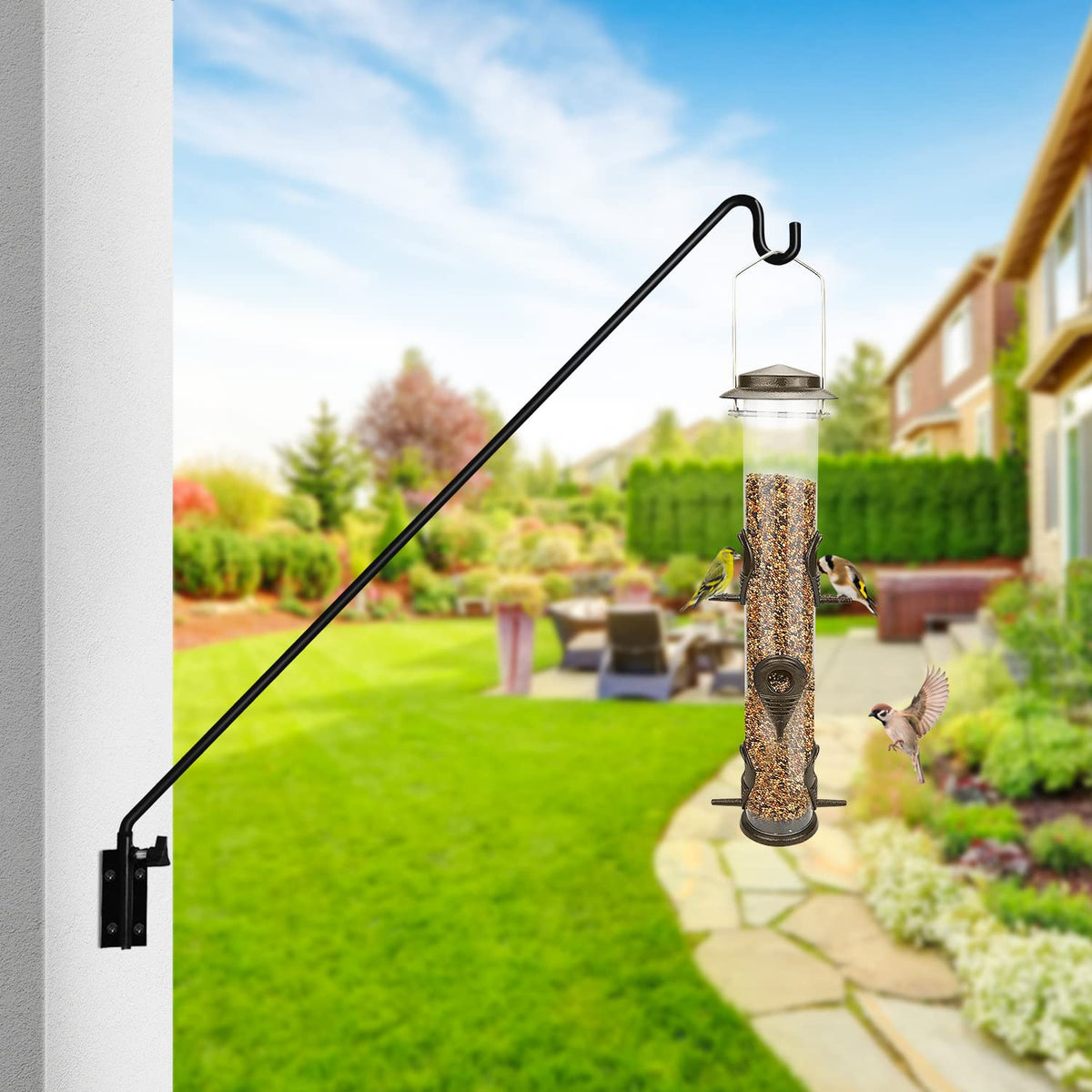 MIXXIDEA 2 Packs Heavy Duty Extended Reach Wall Mounted Deck Hook Wall Pole, Wall Bracket Direction and Length Adjustable Plant Bracket for Bird Feeders, Planters, Suet Baskets, Lanterns, Wind Chimes