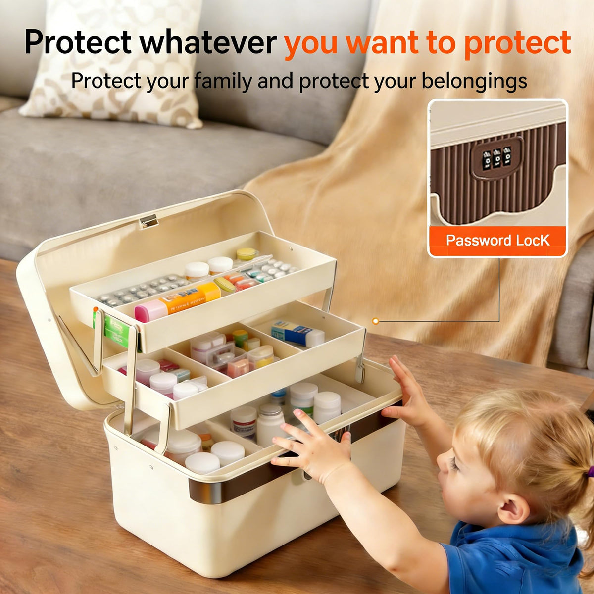 3-Layer Plastic Tackle Lock Box Organizers Storage, Portable Folding Sewing Box with Handle Dividers, Multipurpose Case for Sewing, Art Supplies, Medicine Lock Boxes, Tools Lock Organizer