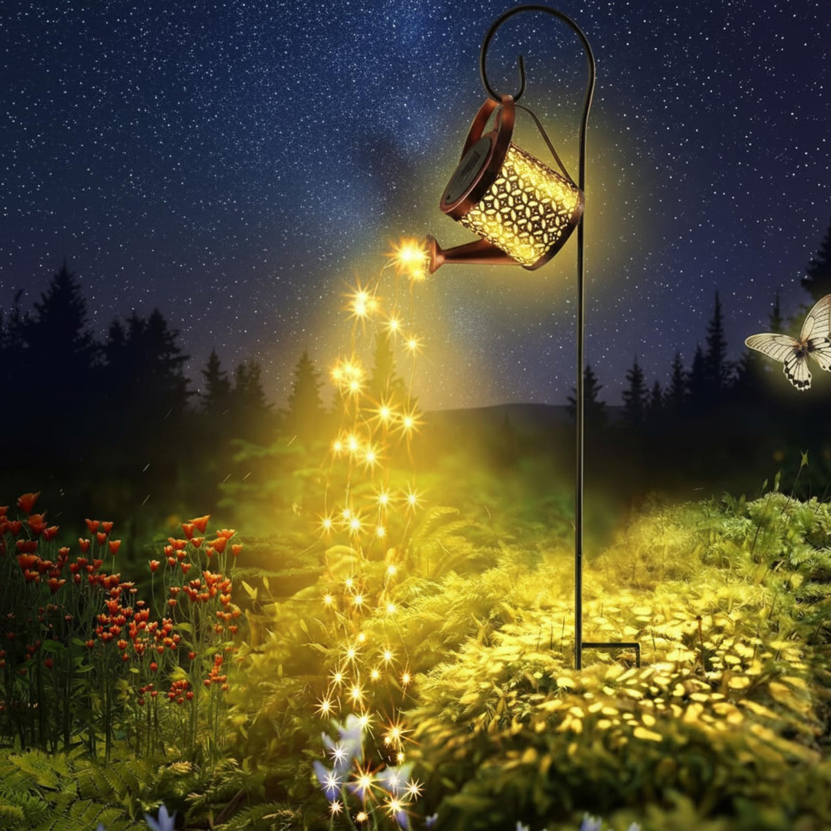 Honoson Solar Watering Can with Lights Waterproof Solar Outdoor Garden Decor Fairy Water Can Hanging Lantern Landscape Sprinkle Twinkle LED Decorative Gift for Women Yard Patio Pathway(Classic Style)