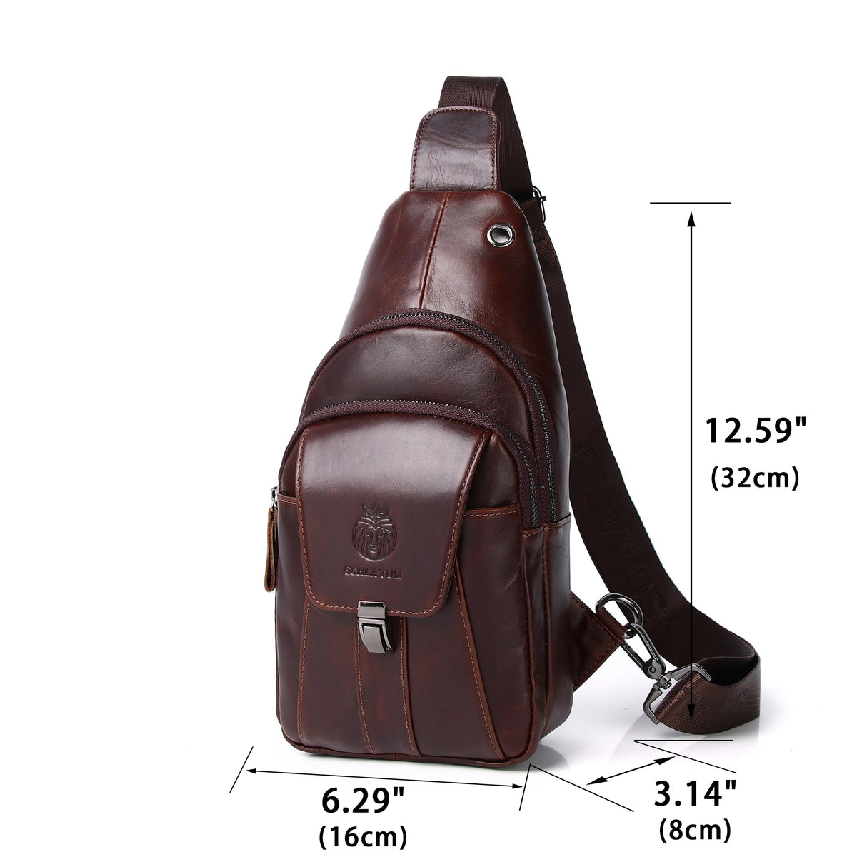 LUKZIJAES Genuine Leather Sling Bag for Men Casual Crossbody Shoulder Chest Pack Daypack Outdoor Travel Hiking Backpack (#10-Coffee)