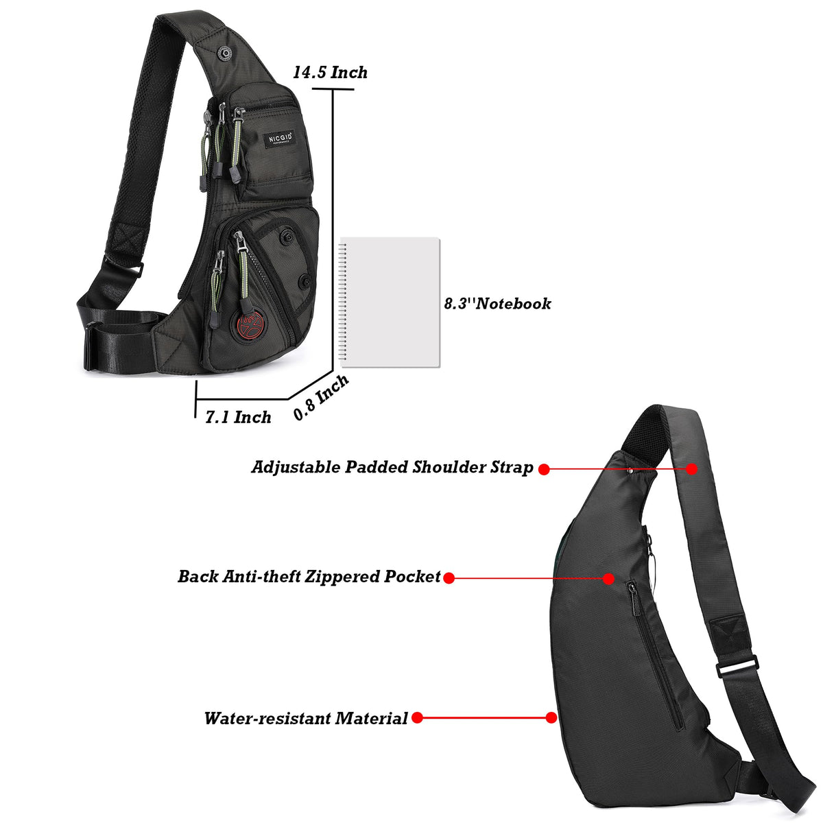 NICGID Sling Bag Chest Shoulder Backpack Crossbody Bags Casual Daypack for Men Women
