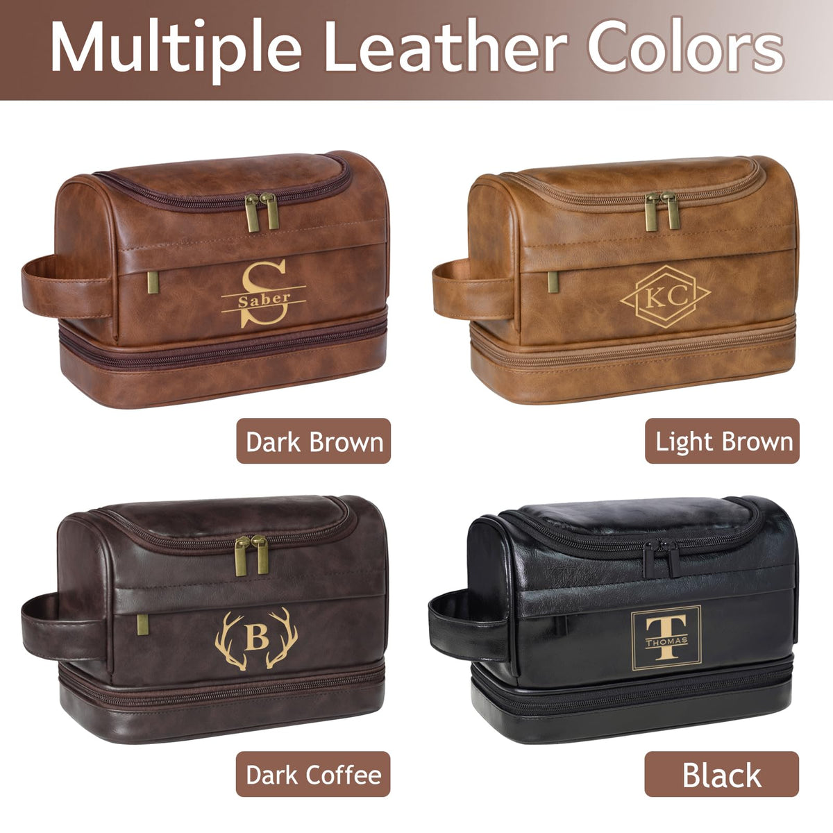 Seozata Personalized Toiletry Bag for Men, Custom Shaving Dopp Kit, Engraved Name Monogram Travel Bag, Gift for Dad, Groomsmen, Son, Husband, Christmas, Birthday, Anniversay, Father's Day, Wedding