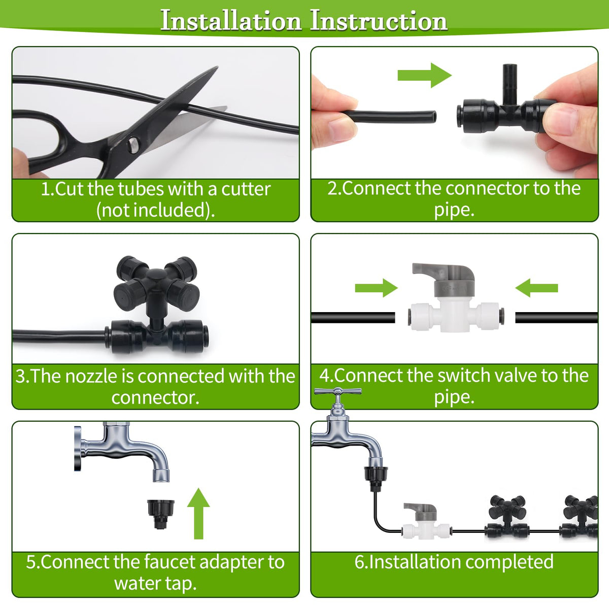 50FT Drip Irrigation System Kit, Garden Watering System with Quick Connectors 1/4 inch Drip Tubing & Quick Connect Fittings Adjustable Mist, Watering System for Outdoor Plants